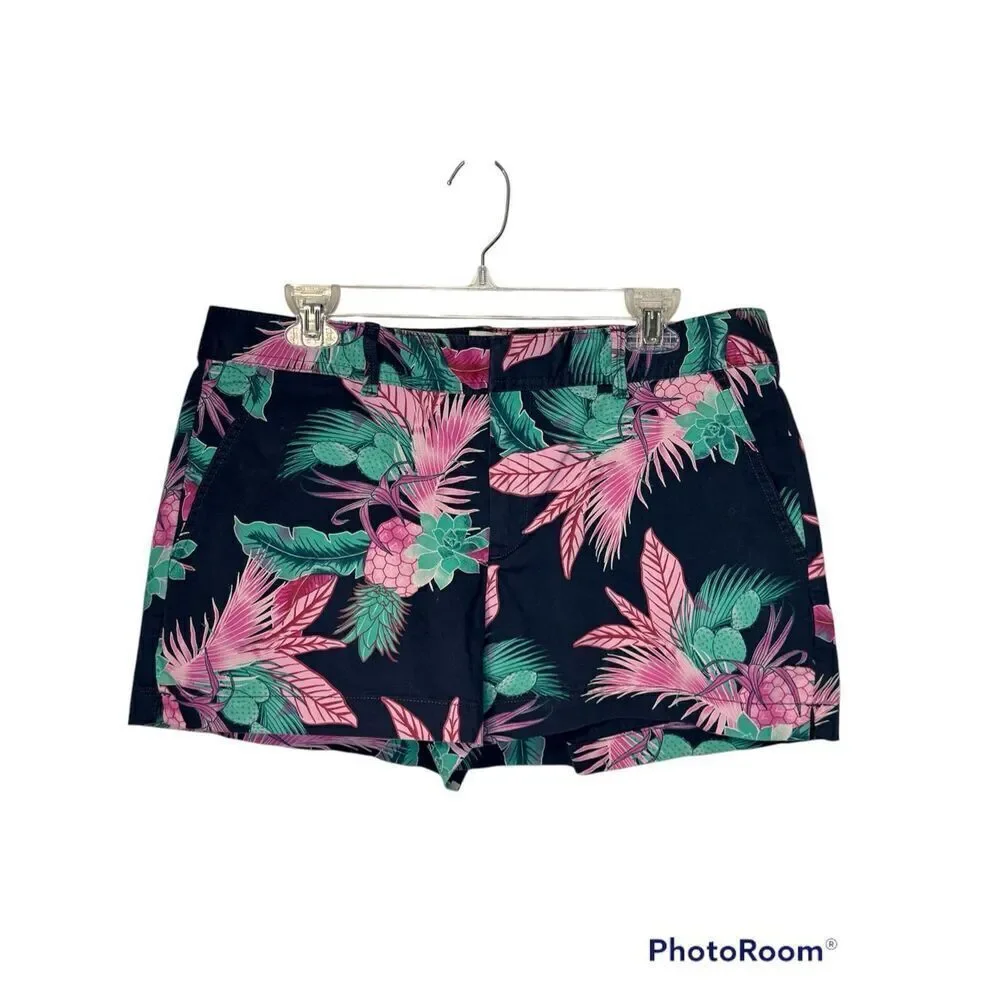 Gap City Short Navy Pink Tropical Floral Sz. 12 Mid Rise Vacation Summer